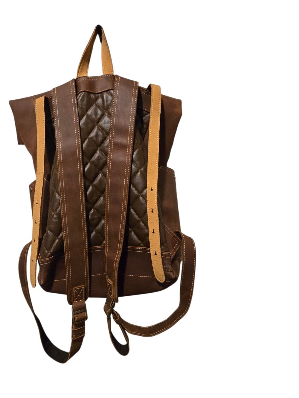 Brown Leather Backpack with Quilted Back - Picture 2 of 8